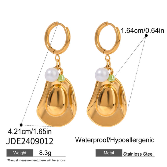 Jewelry Stainless Steel Geometric Bow Pearl Necklace And Ceramic Earrings Electroplating