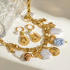 Jewelry Stainless Steel Geometric Bow Pearl Necklace And Ceramic Earrings Electroplating