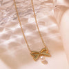 Jewelry Stainless Steel Geometric Bow Pearl Pendant Clavicle Chain Gold Plated