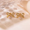 Jewelry Stainless Steel Geometric Bow Pearl Pendant Clavicle Chain Gold Plated