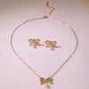 Jewelry Stainless Steel Geometric Bow Pearl Pendant Clavicle Chain Gold Plated