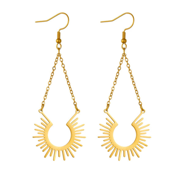 Jewelry Stainless Steel Geometric Chain Tassel Sun Pendant Earrings Electroplating For Women