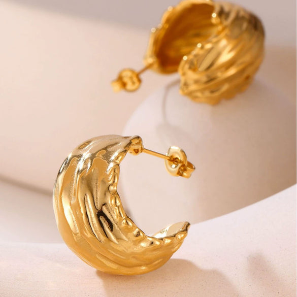 Jewelry 316L Stainless Steel Geometric Cshaped Pleated Texture Casting Pvd Electroplated Earrings For Women