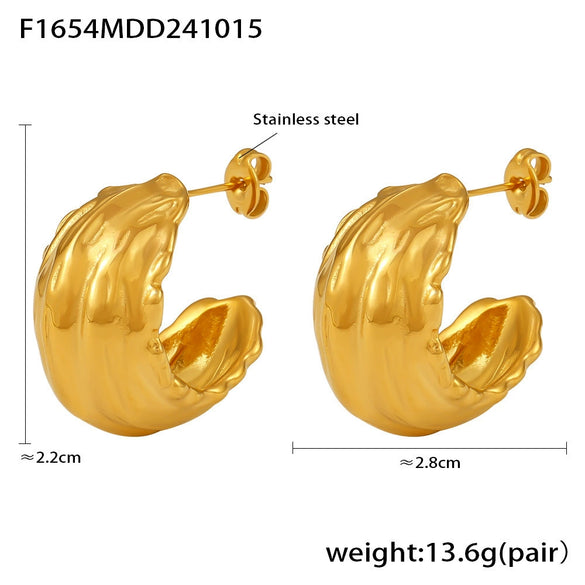 Jewelry 316L Stainless Steel Geometric Cshaped Pleated Texture Casting Pvd Electroplated Earrings For Women