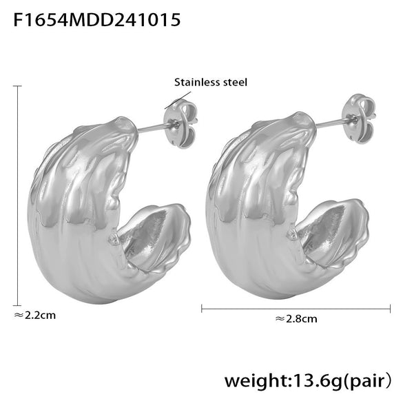 Jewelry 316L Stainless Steel Geometric Cshaped Pleated Texture Casting Pvd Electroplated Earrings For Women