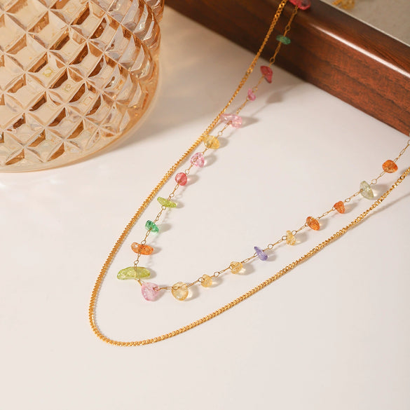 Jewelry Stainless Steel Geometric Cuban Chain Gravel Chain Electroplated Double Necklace
