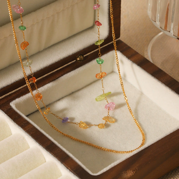 Jewelry Stainless Steel Geometric Cuban Chain Gravel Chain Electroplated Double Necklace