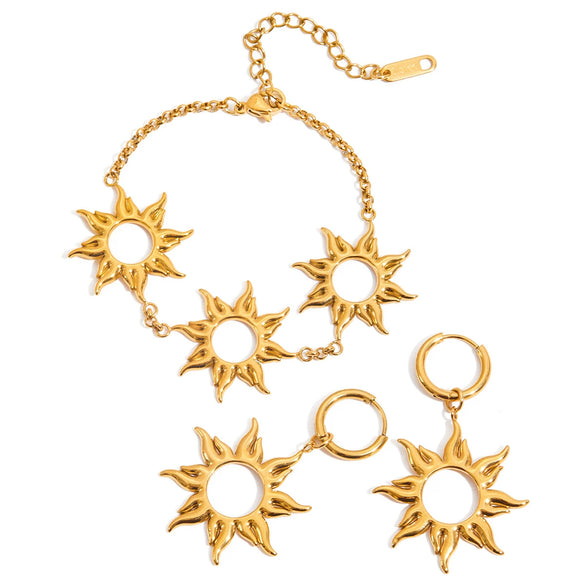 Jewelry Stainless Steel Geometric Electroplated Titanium Steel Sun Earrings And Hollow Bracelet Light Luxury Minimalist Original Design