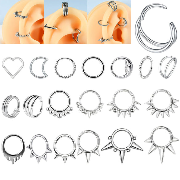 Jewelry Stainless Steel Geometric Heart Shape Polished Sharp Cone Buckle Earrings And Nose Ring