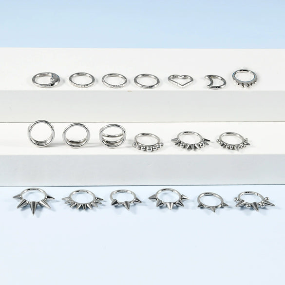 Jewelry Stainless Steel Geometric Heart Shape Polished Sharp Cone Buckle Earrings And Nose Ring