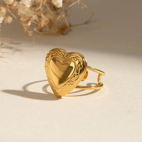 Jewelry Stainless Steel Geometric Love Photo Box Adjustable Opening Ring Electroplated Bracelet For Women
