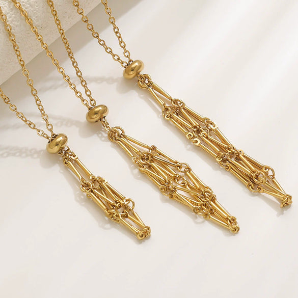 Jewelry Stainless Steel Geometric Net Bag Woven Pendant With Natural Crystal Accessories Electroplated