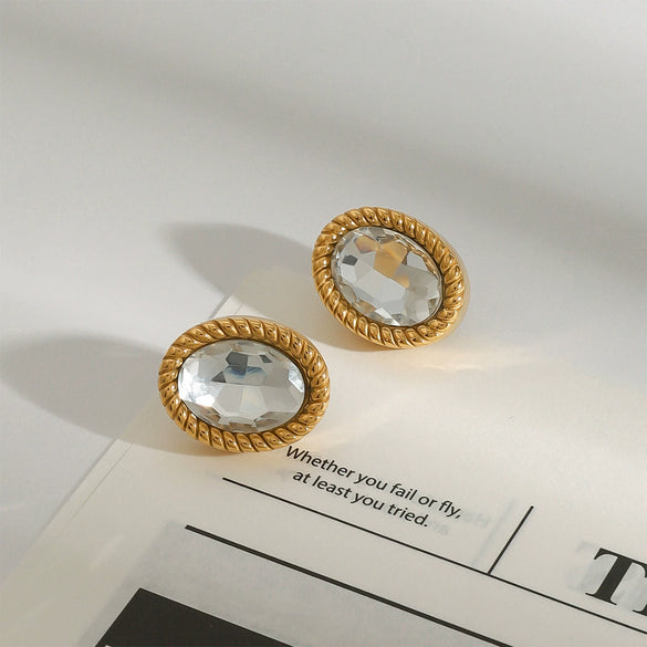 Jewelry Stainless Steel Geometric Oval Earrings With Electroplating