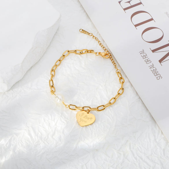 Jewelry Stainless Steel Geometric Peach Heart Electroplated Bracelet For Women And Unisex