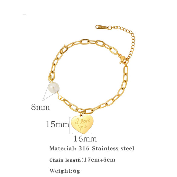 Jewelry Stainless Steel Geometric Peach Heart Electroplated Bracelet For Women And Unisex