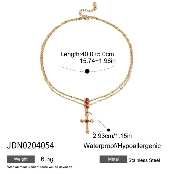 Jewelry Stainless Steel Geometric Square Tube Pearl Natural Stone Electroplated Light Luxury Women's Necklace