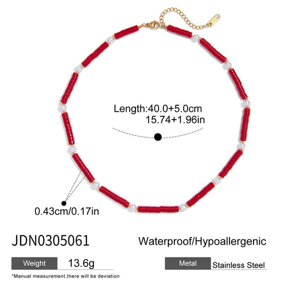 Jewelry Stainless Steel Geometric Square Tube Pearl Natural Stone Electroplated Light Luxury Women's Necklace