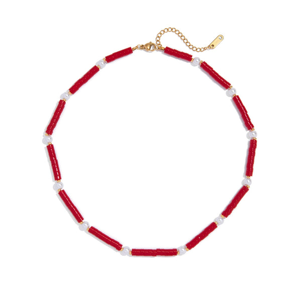Jewelry Stainless Steel Geometric Square Tube Pearl Natural Stone Electroplated Light Luxury Women's Necklace