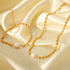 Jewelry Stainless Steel Geometric Style Natural Freshwater Pearl Oval Gold Bean Necklace And Bracelet