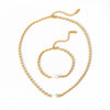 Jewelry Stainless Steel Geometric Style Natural Freshwater Pearl Oval Gold Bean Necklace And Bracelet