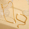 Jewelry Stainless Steel Geometric Style Natural Freshwater Pearl Oval Gold Bean Necklace And Bracelet