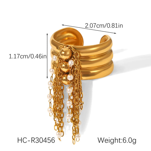 Jewelry Stainless Steel Geometric Tassel Open Ring With Electroplating