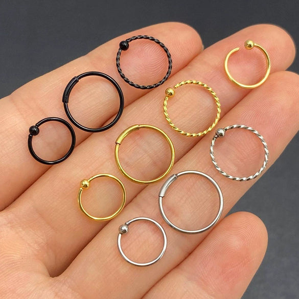 Jewelry Stainless Steel Geometric Threaded Ball Nose Ring Open Ear Ring Universal Hoop Earrings Piercing Electroplated Unisex