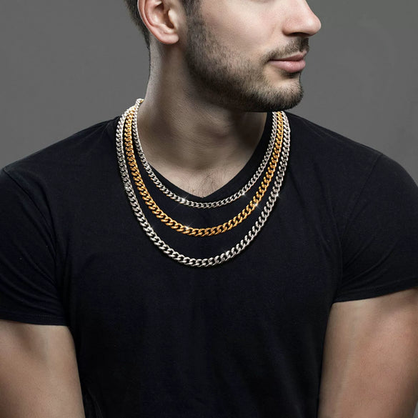 Jewelry Stainless Steel Geometric Wave Cuban Necklace With Electroplating Treatment Unisex