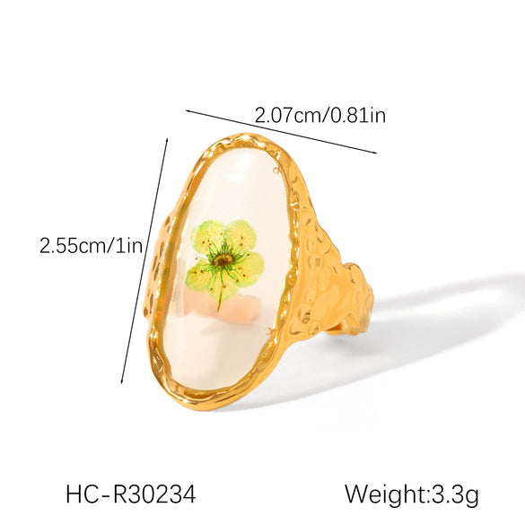 Jewelry Stainless Steel Glue Shell Geometric Flower Open Ring For Women