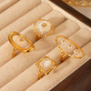 Jewelry Stainless Steel Glue Shell Geometric Flower Open Ring For Women