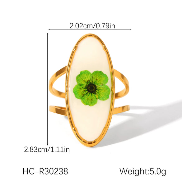 Jewelry Stainless Steel Glue Shell Geometric Flower Open Ring For Women