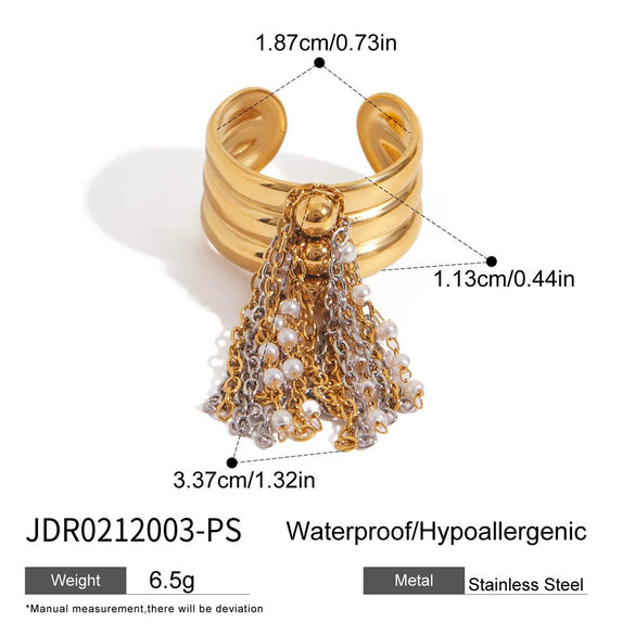 Jewelry Stainless Steel Gold And Silver Color Matching Tassel Open Ring Women's Electroplated