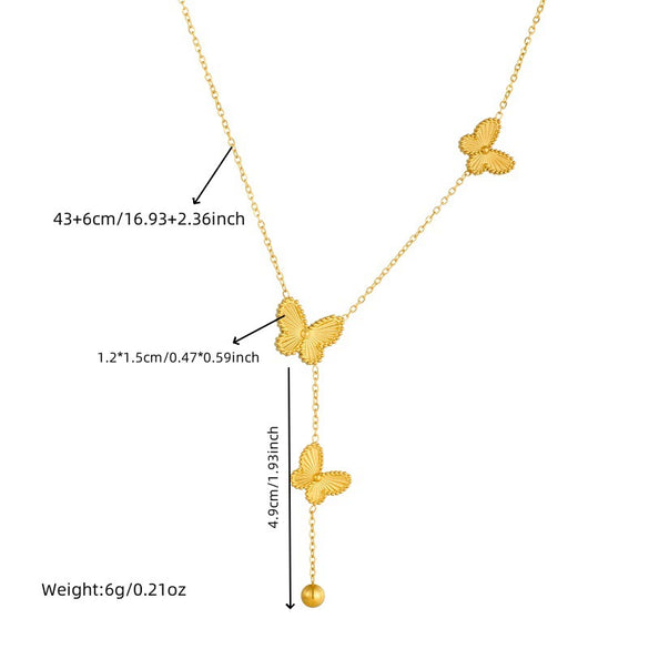 Jewelry Stainless Steel Gold Plated Butterfly Dragonfly Insect Tassel Chain Necklace Bracelet