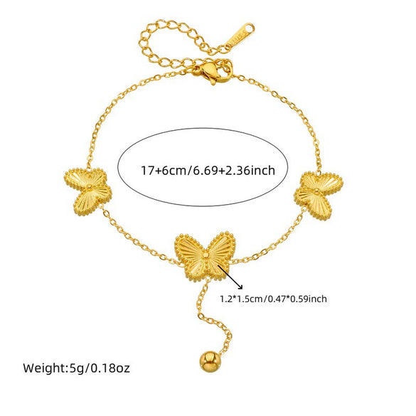 Jewelry Stainless Steel Gold Plated Butterfly Dragonfly Insect Tassel Chain Necklace Bracelet