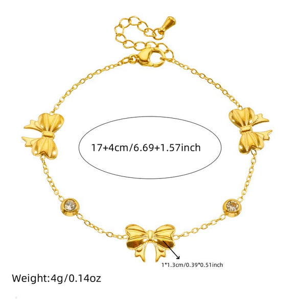 Jewelry Stainless Steel Gold Plated Retro Round Bow With Butterfly Dragonfly Insect Pattern For Women