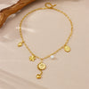 Jewelry Stainless Steel Goldplated Sunflower Leaf Oval Disc Pendant Necklace