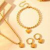 Jewelry Stainless Steel Heart Bead Light Trendy Love Drops Bells Design Women's Box Chain Set
