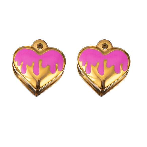 Jewelry Stainless Steel Heart Dripping Oil Pendant For Diy Necklace Earrings Handmade