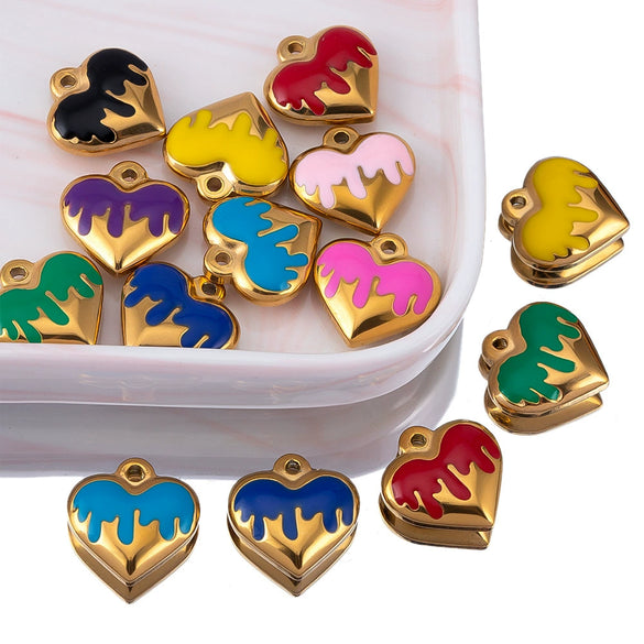 Jewelry Stainless Steel Heart Dripping Oil Pendant For Diy Necklace Earrings Handmade