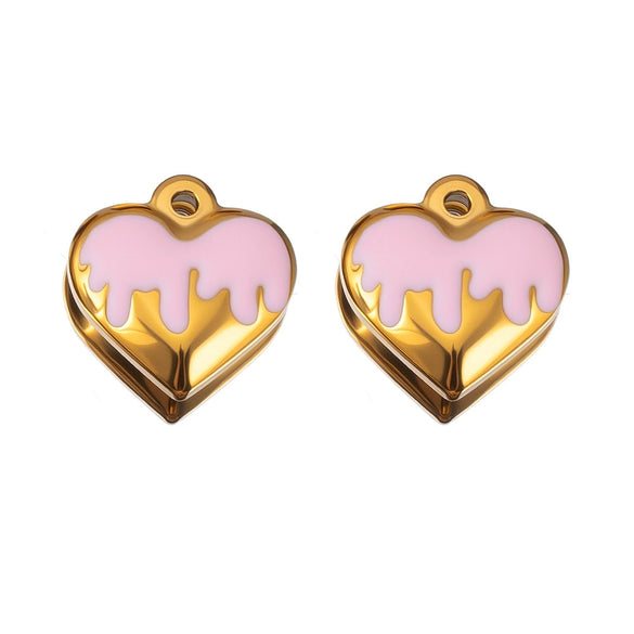Jewelry Stainless Steel Heart Dripping Oil Pendant For Diy Necklace Earrings Handmade
