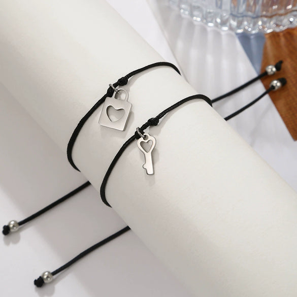 Jewelry Stainless Steel Heart Lock Key Bracelet Geometric Handmade