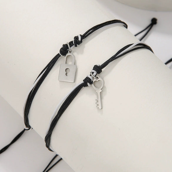 Jewelry Stainless Steel Heart Lock Key Bracelet Geometric Handmade