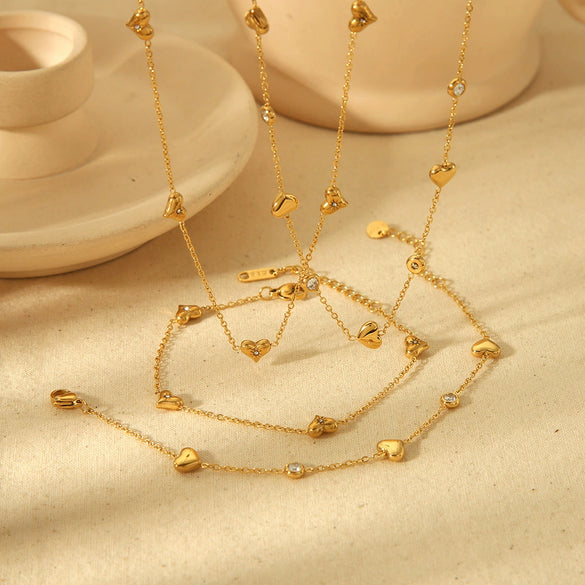 Jewelry Stainless Steel Heart Pattern Electroplated Women's Regular Chain Necklace And Bracelet