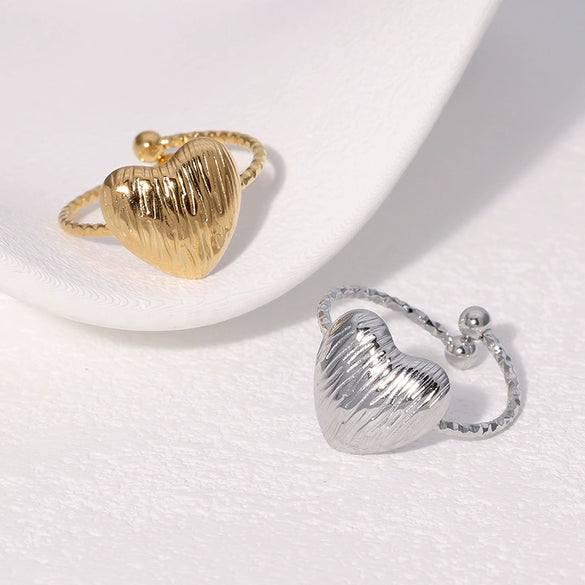 Jewelry Stainless Steel Heart Ring Light Luxury Style 18K Goldplated