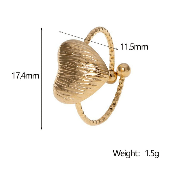 Jewelry Stainless Steel Heart Ring Light Luxury Style 18K Goldplated