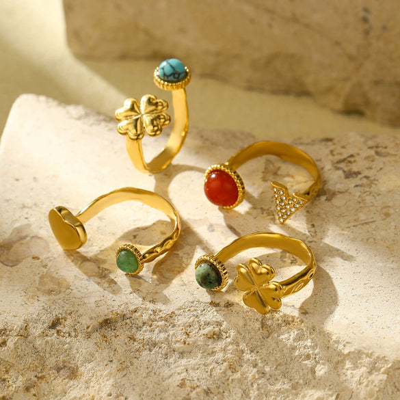 Jewelry Stainless Steel Heart Shape Electroplating Fashion Design Natural Stone