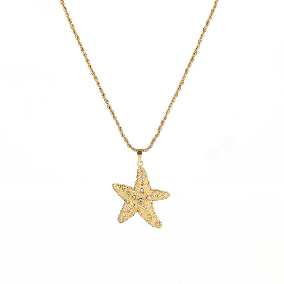Jewelry Stainless Steel Heart Shape Electroplating Women's Fashion Ol Starfish Necklace Earrings Ring Suit