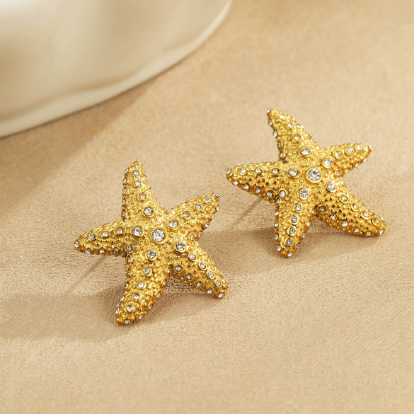 Jewelry Stainless Steel Heart Shape Electroplating Women's Fashion Ol Starfish Necklace Earrings Ring Suit