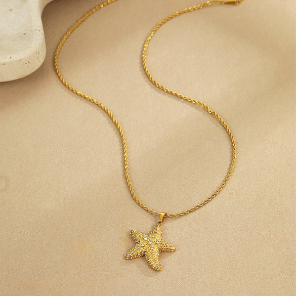 Jewelry Stainless Steel Heart Shape Electroplating Women's Fashion Ol Starfish Necklace Earrings Ring Suit