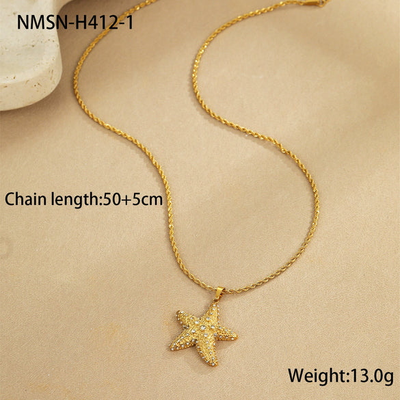 Jewelry Stainless Steel Heart Shape Electroplating Women's Fashion Ol Starfish Necklace Earrings Ring Suit